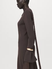 Mango Brown Tie Neck Maxi Dress With Cut Out Detail - Image 3 of 6