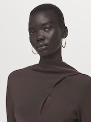 Mango Brown Tie Neck Maxi Dress With Cut Out Detail - Image 4 of 6