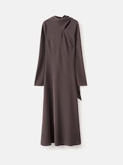 Mango Brown Tie Neck Maxi Dress With Cut Out Detail - Image 5 of 6