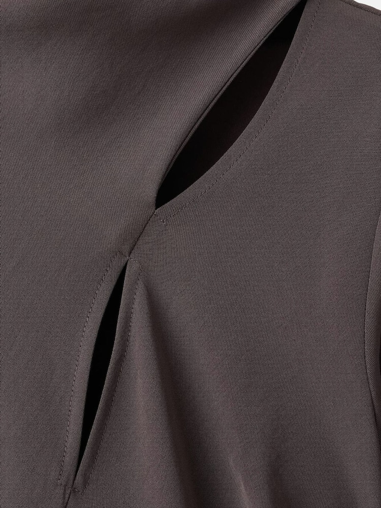 Mango Brown Tie Neck Maxi Dress With Cut Out Detail - Image 6 of 6