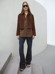 Mango Brown Cotton Stripe Long Sleeve Shirt - Image 1 of 7
