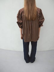 Mango Brown Cotton Stripe Long Sleeve Shirt - Image 2 of 7