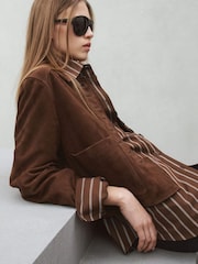 Mango Brown Cotton Stripe Long Sleeve Shirt - Image 4 of 7