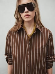 Mango Brown Cotton Stripe Long Sleeve Shirt - Image 5 of 7