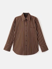 Mango Brown Cotton Stripe Long Sleeve Shirt - Image 6 of 7