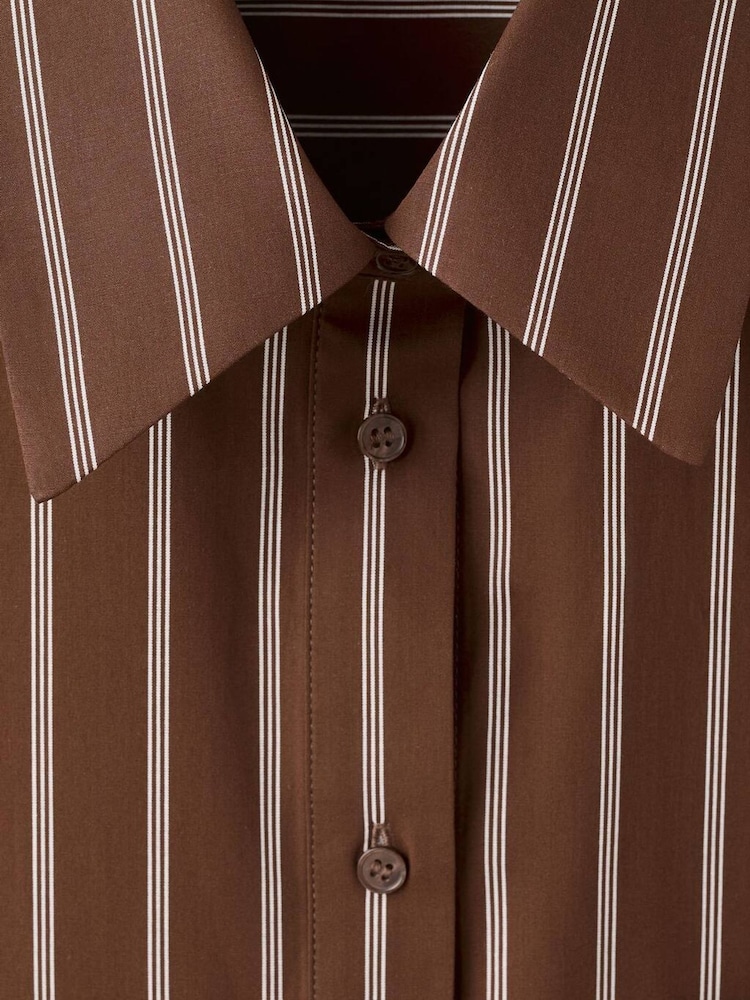 Mango Brown Cotton Stripe Long Sleeve Shirt - Image 7 of 7