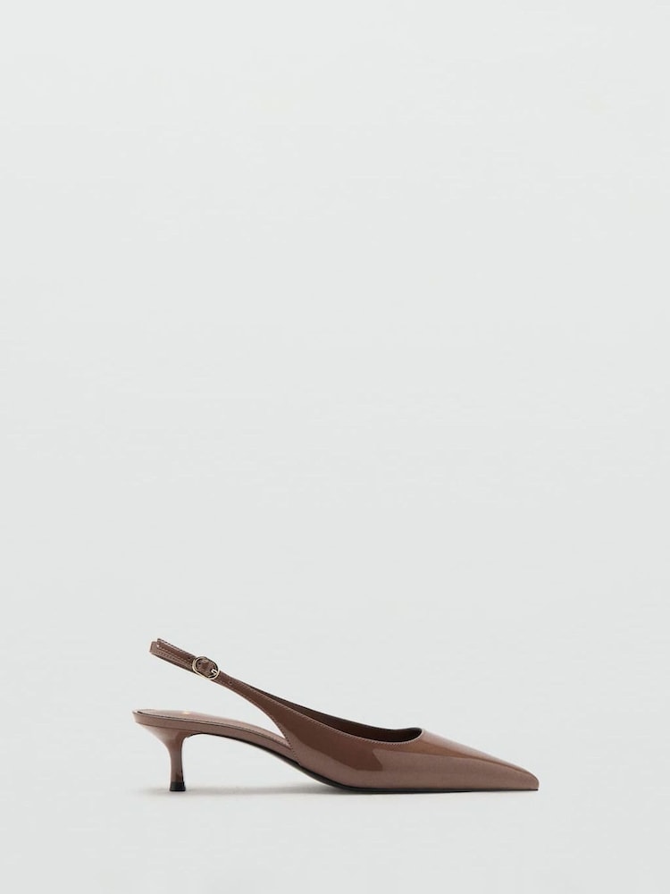 Mango Brown Patent Point Kitten Heels - Image 1 of 2 Mango Brown Patent Point Kitten Heels - Image 1 of 2