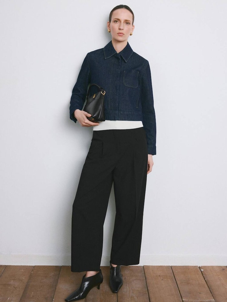 Mango Black Pleated Straight Trousers - Image 1 of 6
