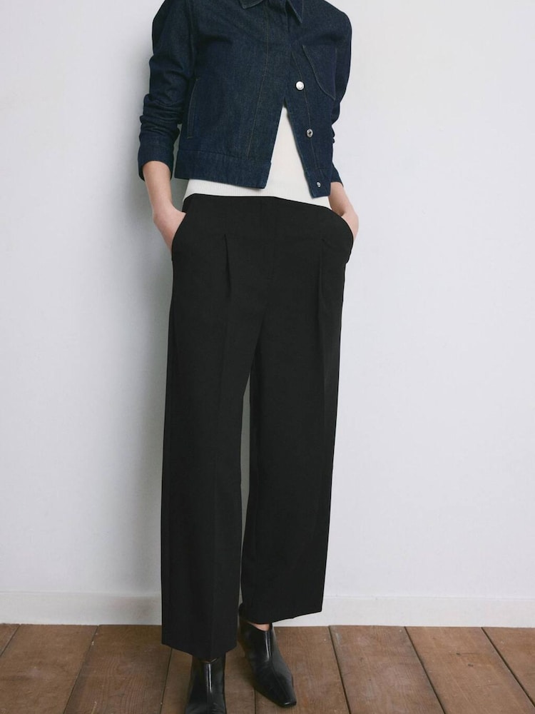 Mango Black Pleated Straight Trousers - Image 2 of 6