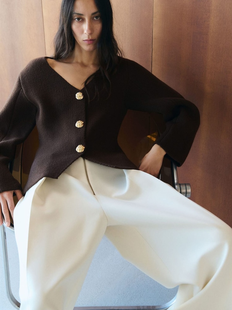 Mango Brown Gold Button Jacket - Image 1 of 6