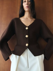 Mango Brown Gold Button Jacket - Image 2 of 6