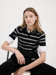 Mango Blue Short Sleeve Stripe Polo Top - Image 1 of 4
