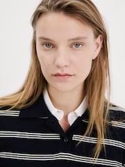 Mango Blue Short Sleeve Stripe Polo Top - Image 3 of 4