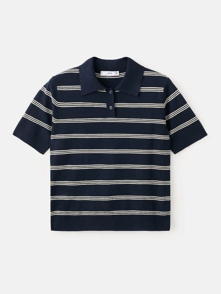 Mango Blue Short Sleeve Stripe Polo Top - Image 4 of 4