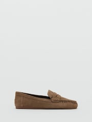 Mango Brown Suede Topstitched Loafers - Image 1 of 6