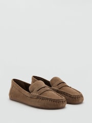 Mango Brown Suede Topstitched Loafers - Image 2 of 6