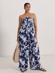 Μπλε - Ολόσωμη φόρμα θαλάσσης Simply Be Shirred Bandeau με στάμπα - Εικόνα 1 του 4