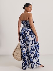 Μπλε - Ολόσωμη φόρμα θαλάσσης Simply Be Shirred Bandeau με στάμπα - Εικόνα 2 του 4