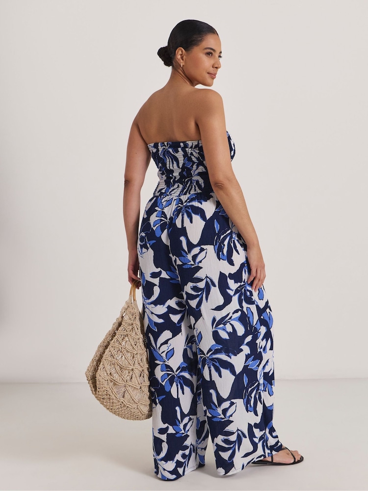 Μπλε - Ολόσωμη φόρμα θαλάσσης Simply Be Shirred Bandeau με στάμπα - Εικόνα 2 του 4