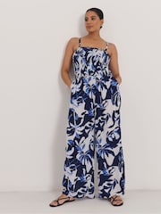 Μπλε - Ολόσωμη φόρμα θαλάσσης Simply Be Shirred Bandeau με στάμπα - Εικόνα 3 του 4