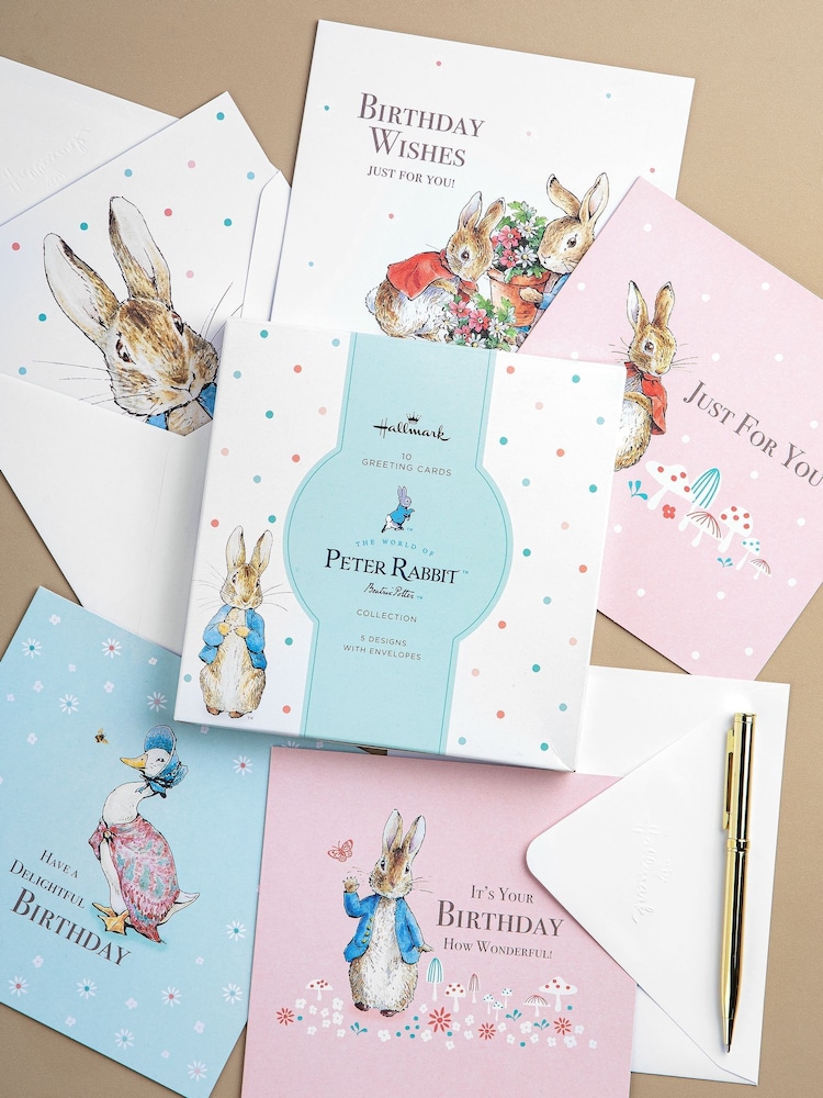 Hallmark 10 Pack White Peter Rabbit Cards In 5 Designs - Image 1 of 4 Hallmark 10 Pack White Peter Rabbit Cards In 5 Designs - Image 1 of 4