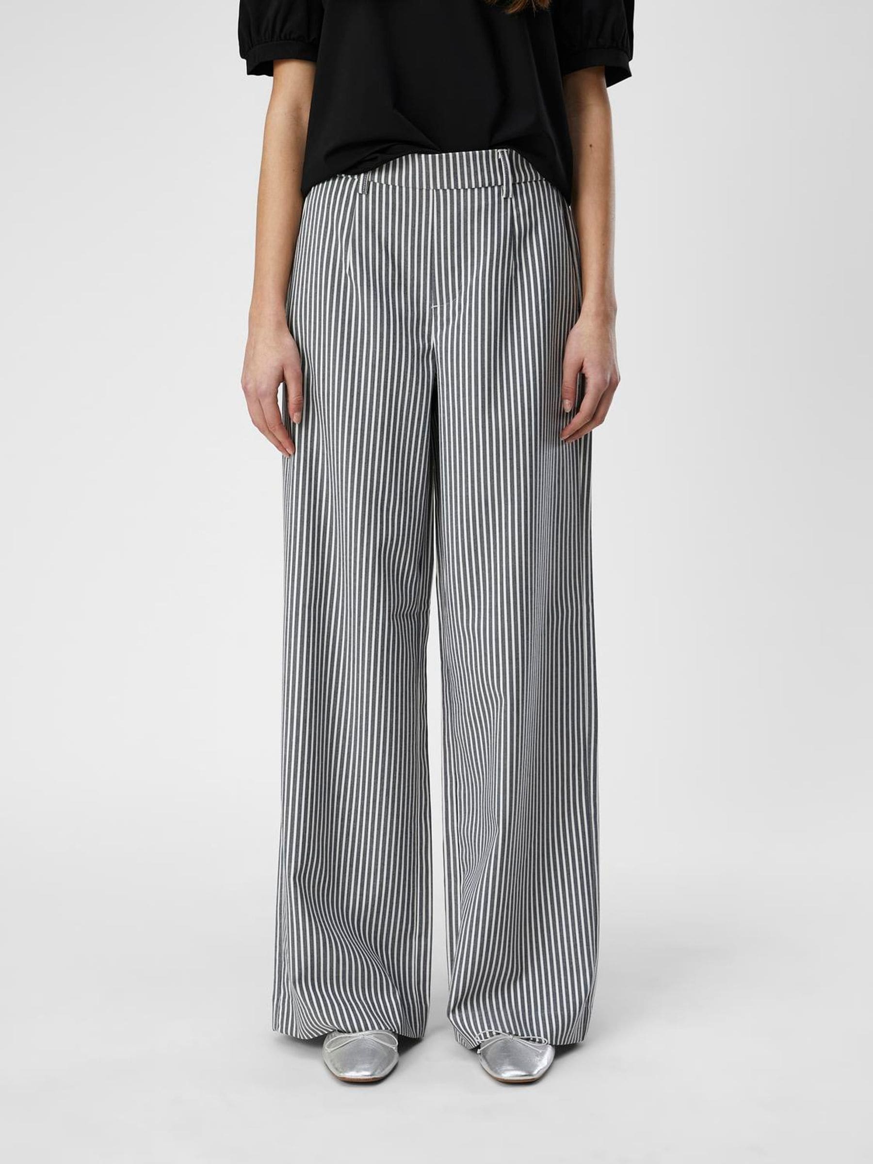 Buy OBJECT Navy/White Stripe Wide Leg Stretch Waist Trouser from