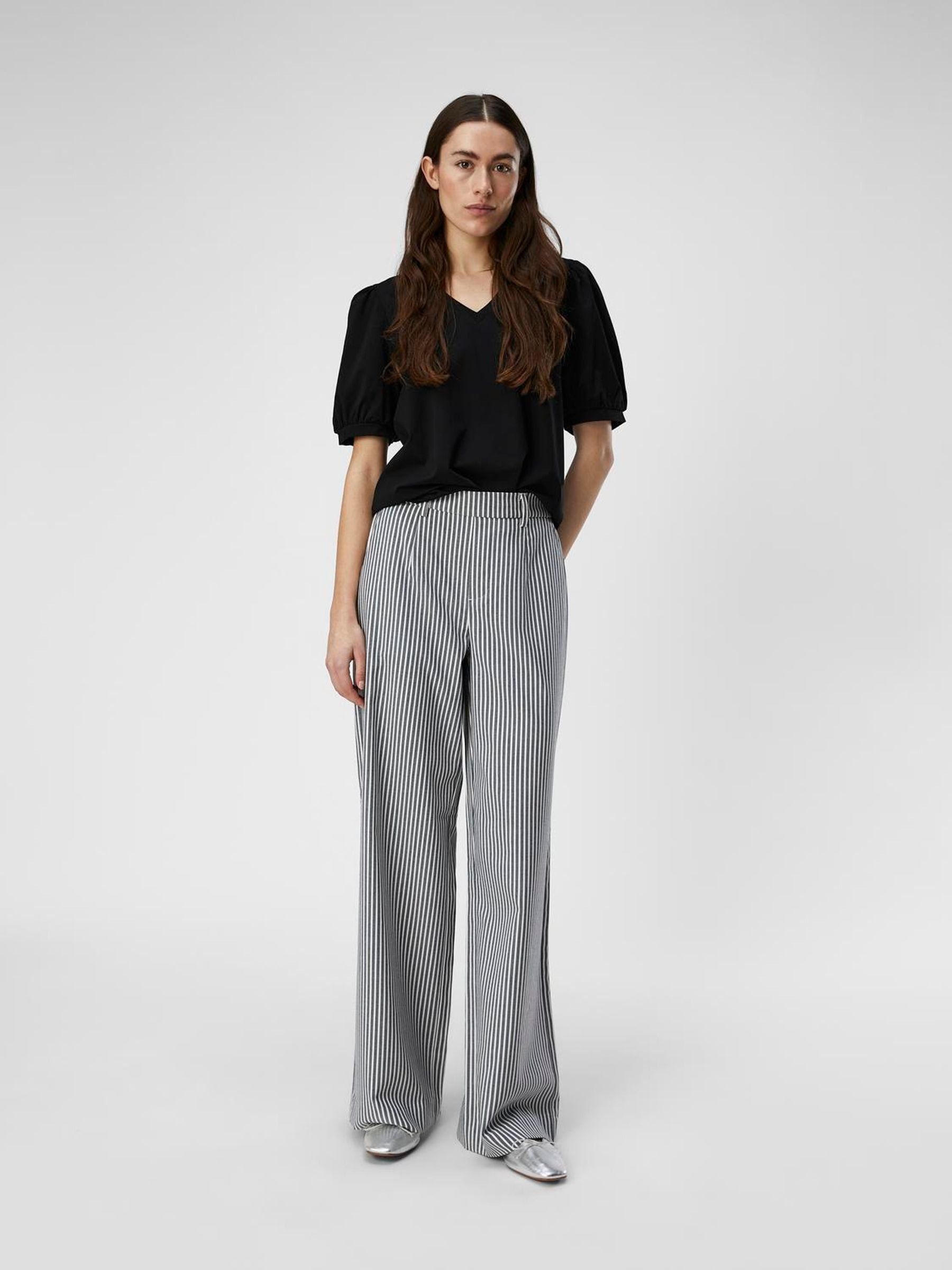 ＜INSCRIRE x BY＞STRIPE WIDE PANTS 25AW Buy OBJECT Navy/White Stripe Wide Leg Stretch Waist Trouser from
