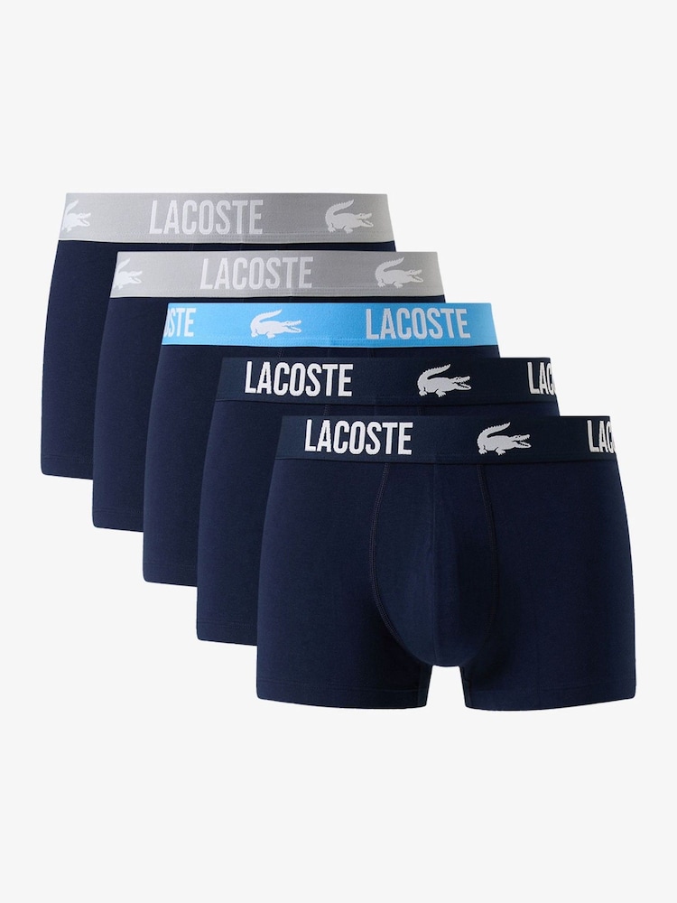 Lacoste Blue Logo Waist Stretch Cotton Trunks 5 Pack - Image 1 of 6