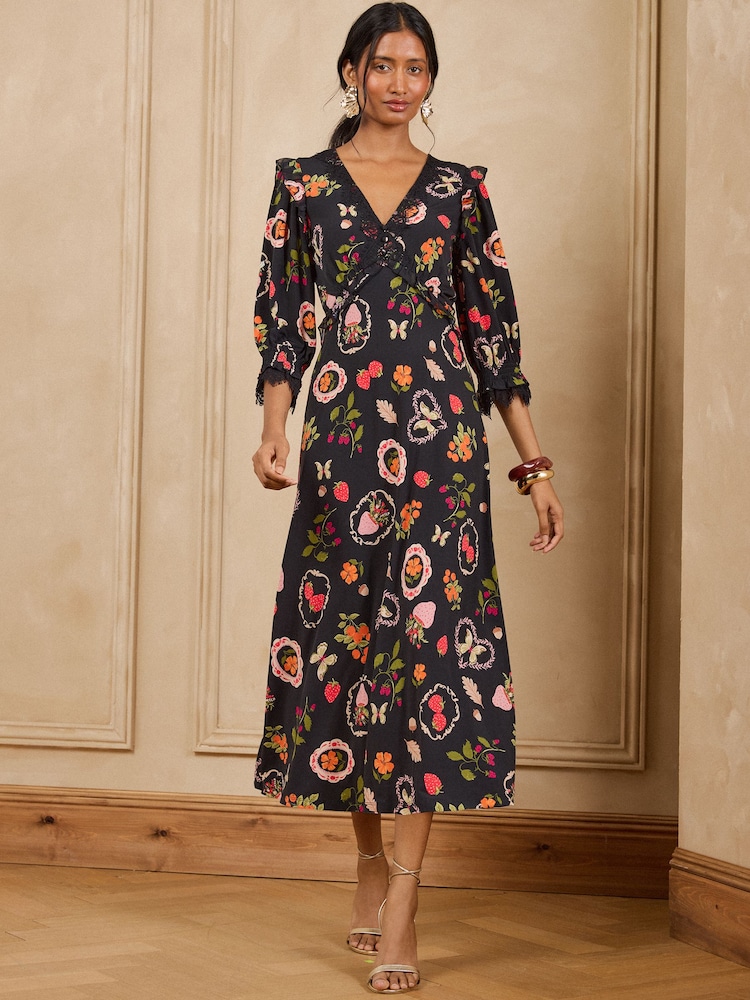 Love & Roses Chiffon Jersey Long Sleeve Tea Midi Dress - Bild 1 von 5 Love & Roses Chiffon Jersey Long Sleeve Tea Midi Dress - Bild 1 von 5