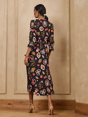 Love & Roses Chiffon Jersey Long Sleeve Tea Midi Dress - Bild 4 von 5