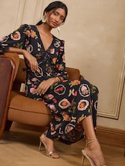 Love & Roses Chiffon Jersey Long Sleeve Tea Midi Dress - Bild 5 von 5