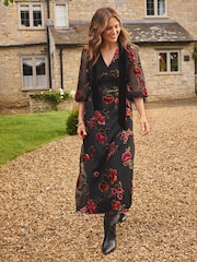 Love & Roses Devore Pussybow Midi Dress - Bild 1 von 6