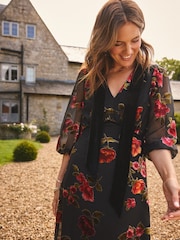Love & Roses Devore Pussybow Midi Dress - Bild 3 von 6