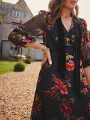 Love & Roses Devore Pussybow Midi Dress - Bild 4 von 6
