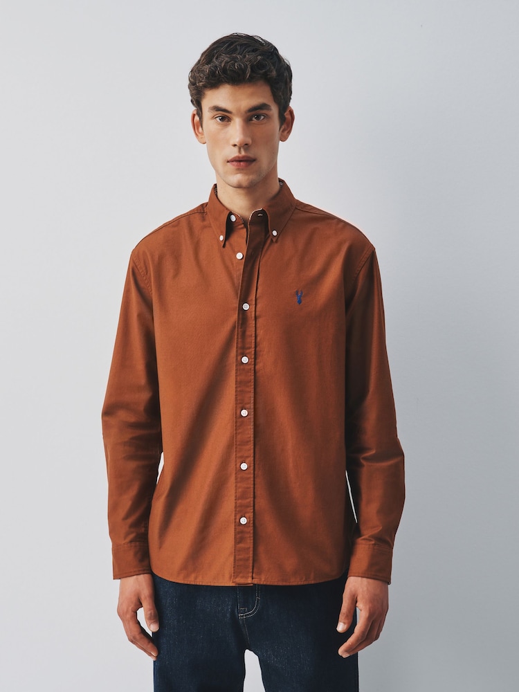 Tobacco Orange Slim Fit Oxford Long Sleeve Shirt - Image 1 of 6 Tobacco Orange Slim Fit Oxford Long Sleeve Shirt - Image 1 of 6
