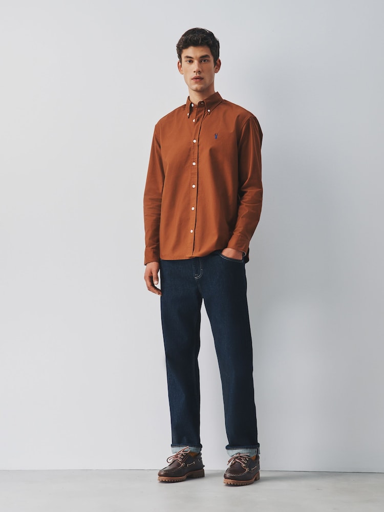 Tobacco Orange Slim Fit Oxford Long Sleeve Shirt - Image 2 of 6 Tobacco Orange Slim Fit Oxford Long Sleeve Shirt - Image 2 of 6