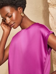 Love & Roses Magenta Pink Satin Front Jersey T-Shirt - Image 4 of 4