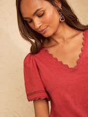Love & Roses Rust Brown Scallop V-Neck T-Shirt - Image 2 of 4