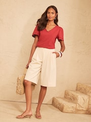 Love & Roses Rust Brown Scallop V-Neck T-Shirt - Image 3 of 4