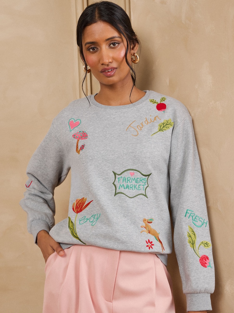 Love & Roses Embrodidered Motif Sweatshirt - Obraz 1 z 5