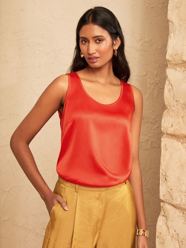 Love & Roses Orange Satin Front Scoop Neck Vest - Image 4 of 4