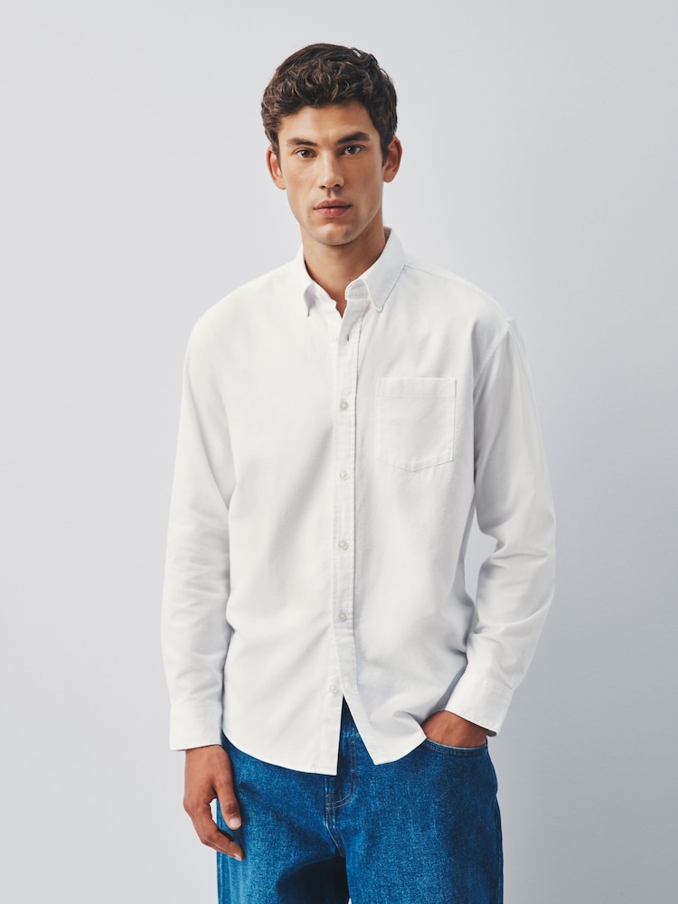 White Brushed Oxford Long Sleeve Shirt - Image 1 of 6 White Brushed Oxford Long Sleeve Shirt - Image 1 of 6