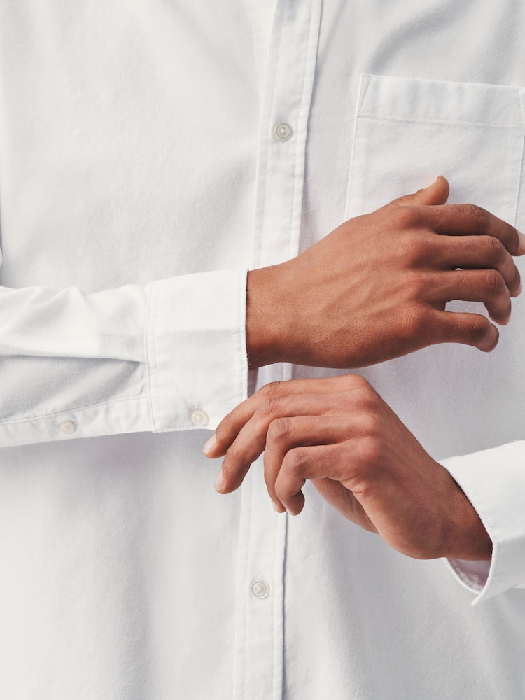 White Brushed Oxford Long Sleeve Shirt - Image 6 of 6 White Brushed Oxford Long Sleeve Shirt - Image 6 of 6