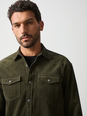 Khaki Green Cord Western Styling Long Sleeve Shirt - Image 1 of 7