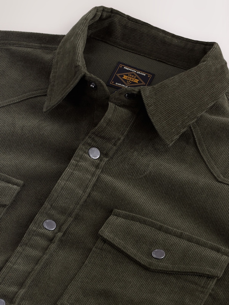 Khaki Green Cord Western Styling Long Sleeve Shirt - Image 7 of 7 Khaki Green Cord Western Styling Long Sleeve Shirt - Image 7 of 7