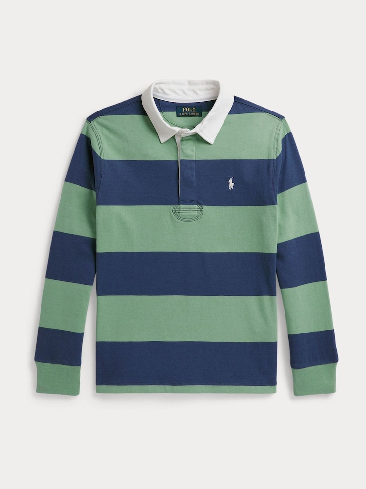 Polo Ralph Lauren Blue Block Stripe Rugby Shirt - Image 1 of 2