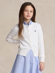 Polo Ralph Lauren White Cable Knit Button Through Cardigan - Image 1 of 5