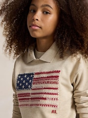 Polo Ralph Lauren Cream Iconic Graphic Flag Collared Sweatshirt - Image 3 of 5