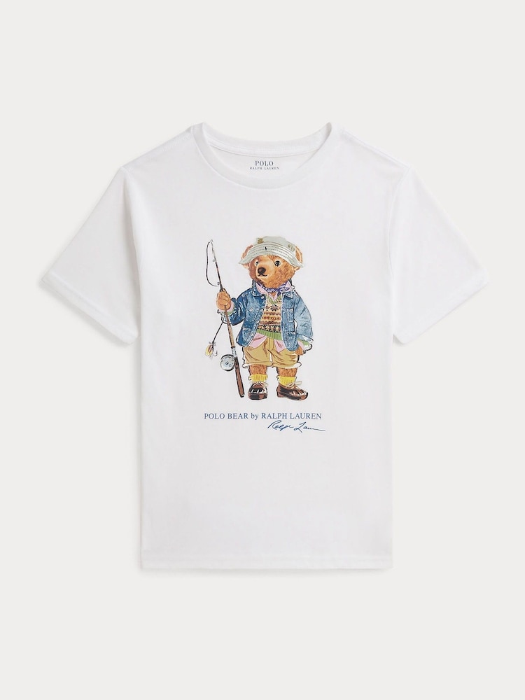 Polo Ralph Lauren White Fishing Polo Bear Graphic T-Shirt - Image 1 of 2