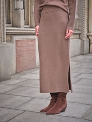 Pure Collection Natural Wool Cashmere Blend Knitted Ribbed Skirt - Image 2 of 4